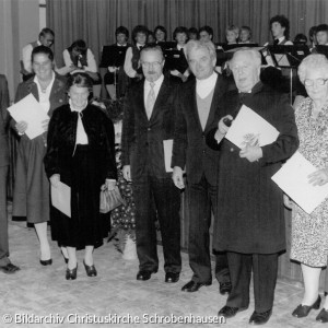 Pfarrhausbewohner und Ihre Vertreter (von links): Walter Last (1981 - 2013), Wolfgang Jaehnert (1975 - 1980), Richard Konhäuser (1957 - 11.01.1974), Bernhard Hamann (Vakanzvertreter 1957), Otto Zakis (Vakanzvertreter 1980 - 1981), Friedrich Ernst Kohls ((1945 - 1957)